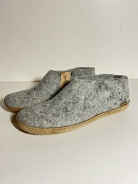 Glerups Men NWT Light Gray Wool Slipper Shoe Leather Sole Slip On 46 EU 12 US